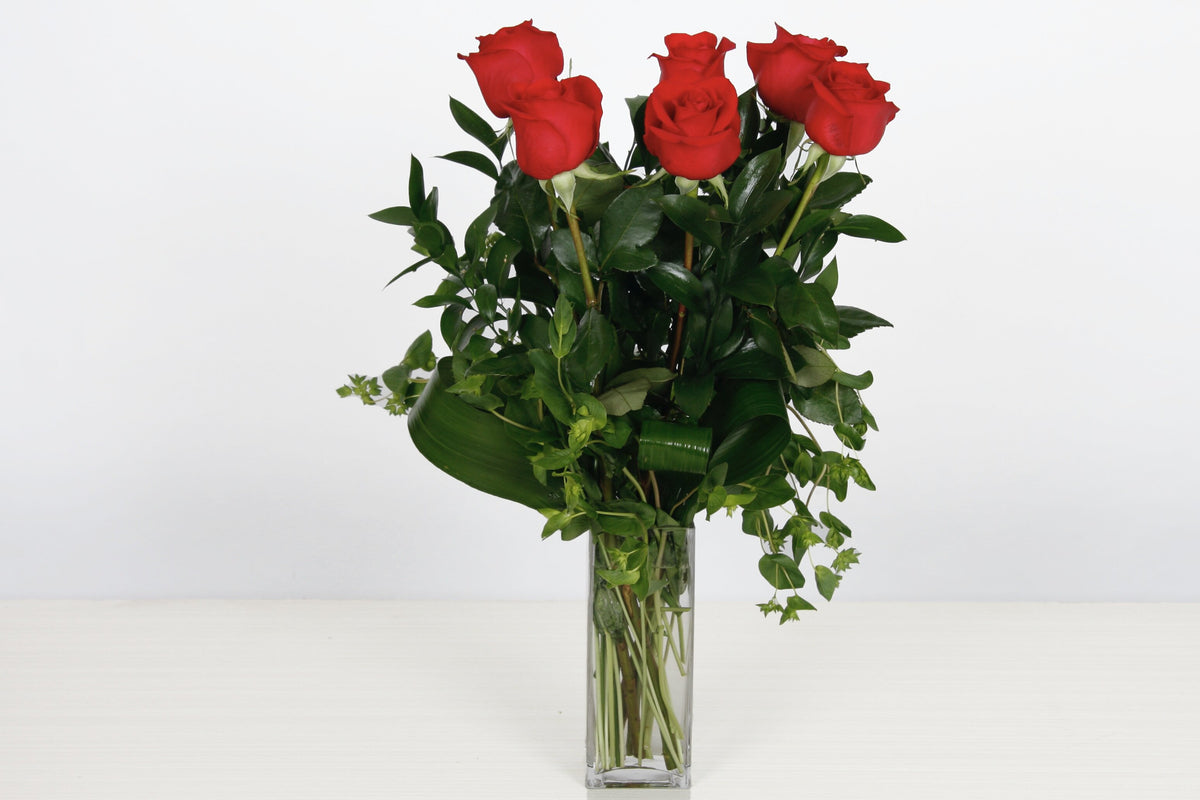 Bouquet de 6 Roses vase inclus (6RV)
